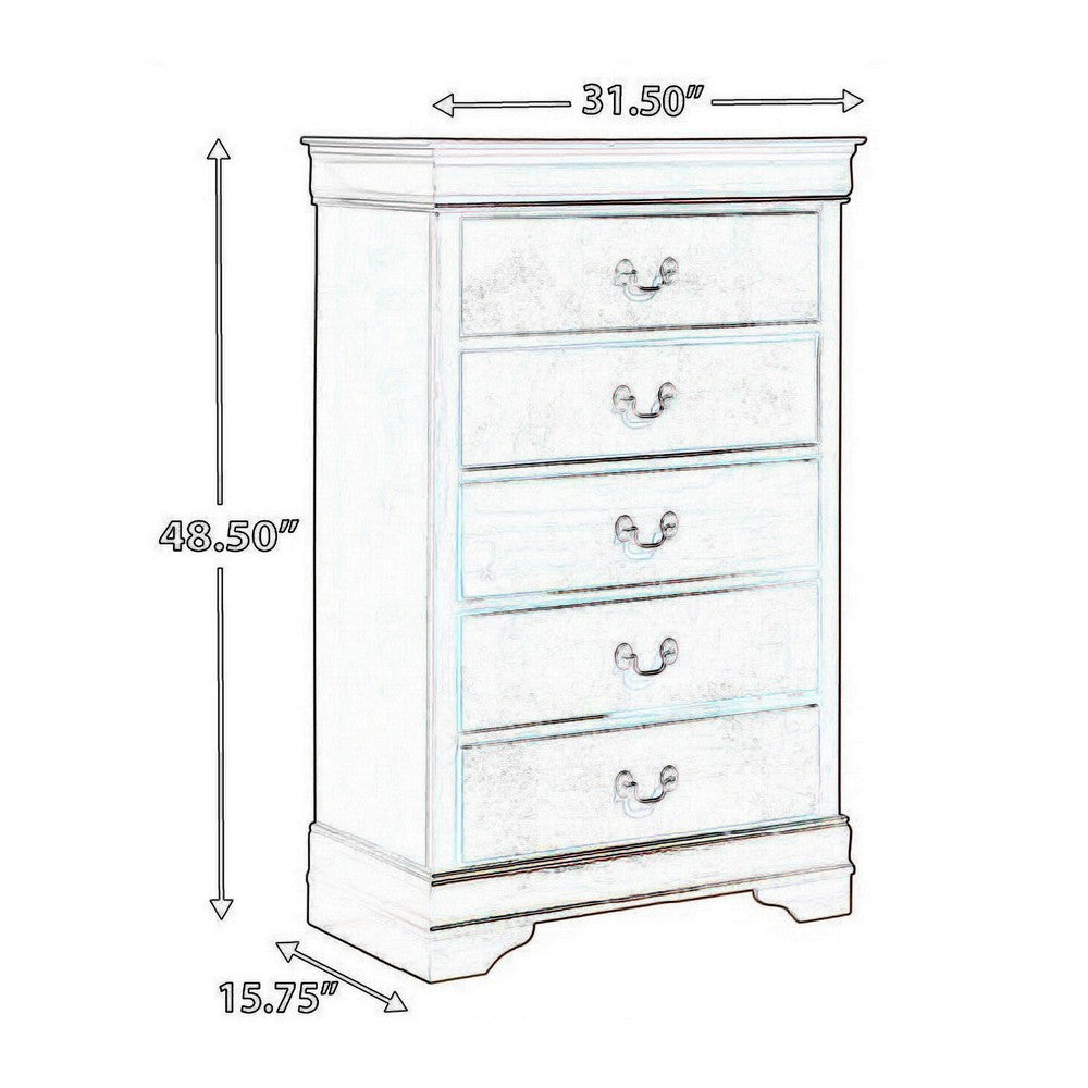 Benjara Deyr Tall Dresser Chest, 5 Drawer Bronze, Louis Philippe Molding Brown