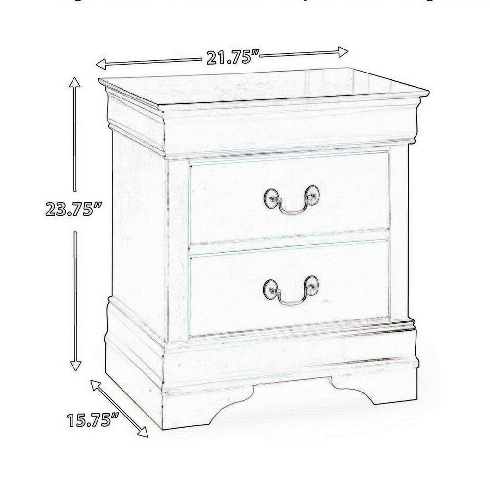 Benjara Deyr Nightstand, 2 Drawers, Bronze, Louis Philippe Molding Brown