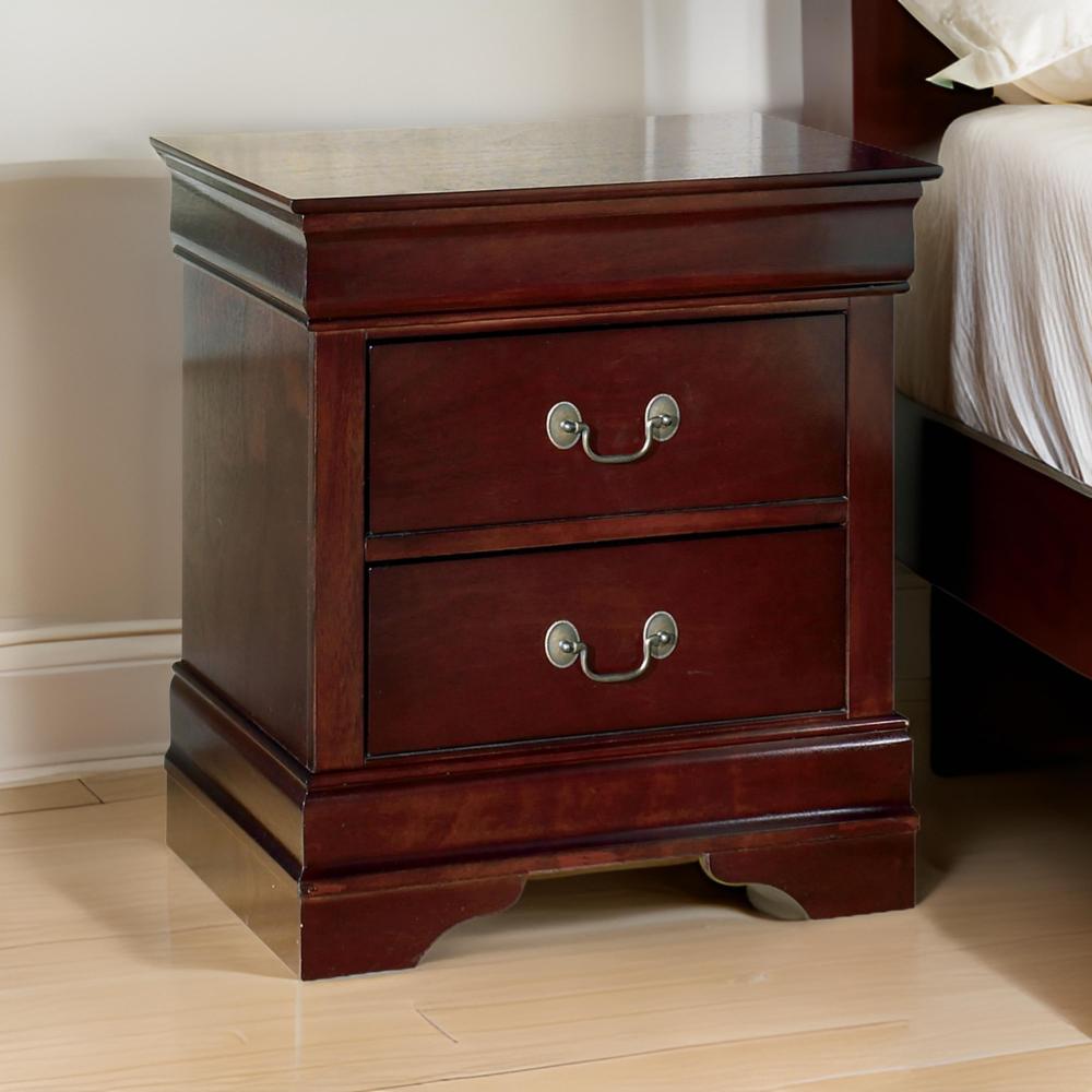 Benjara Deyr Nightstand, 2 Drawers, Bronze, Louis Philippe Molding Brown