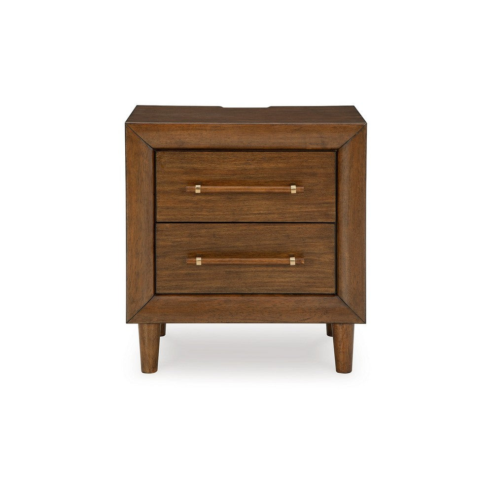 Benjara Jeyn Nightstand, 2 Drawers, Traditional Dark Brown Solid Hardwood