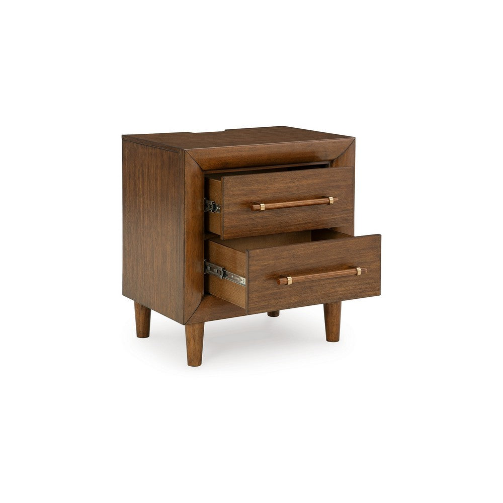 Benjara Jeyn Nightstand, 2 Drawers, Traditional Dark Brown Solid Hardwood