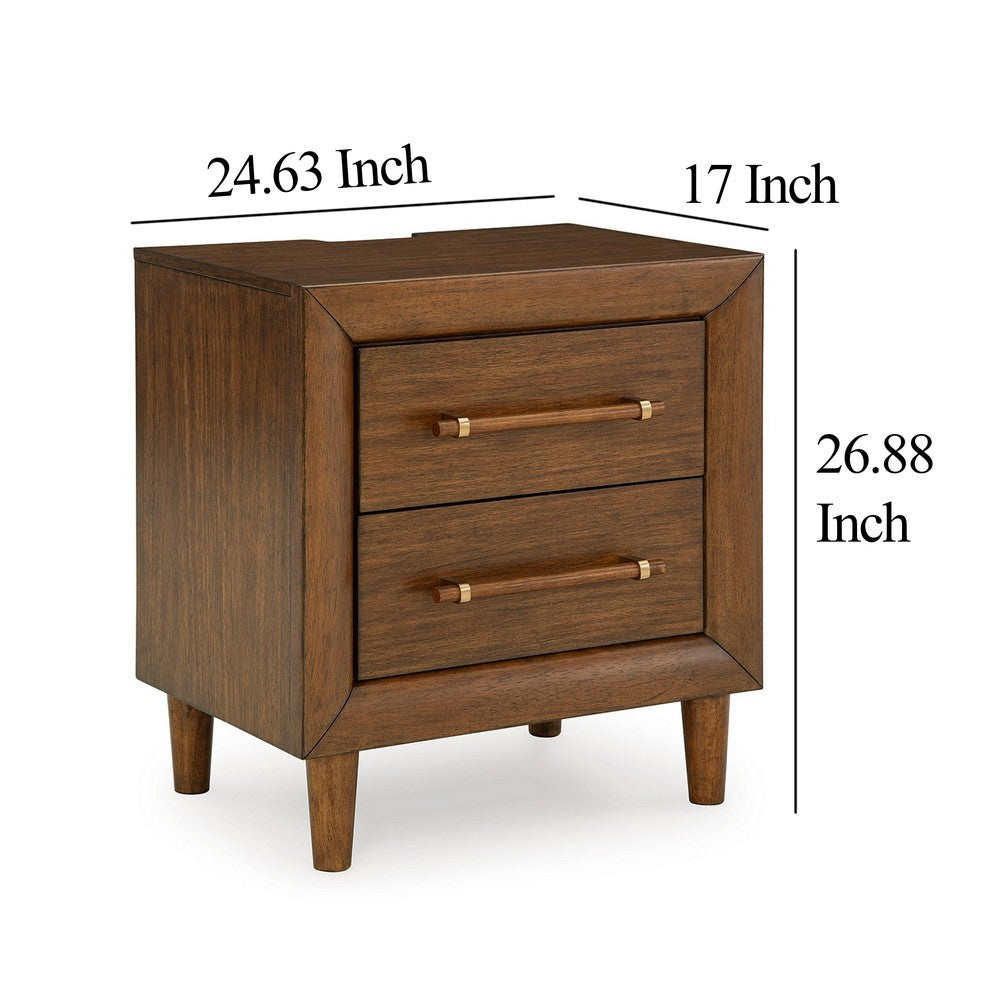 Benjara Jeyn Nightstand, 2 Drawers, Traditional Dark Brown Solid Hardwood