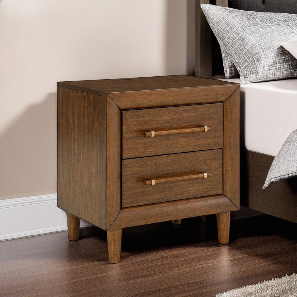Benjara Jeyn Nightstand, 2 Drawers, Traditional Dark Brown Solid Hardwood