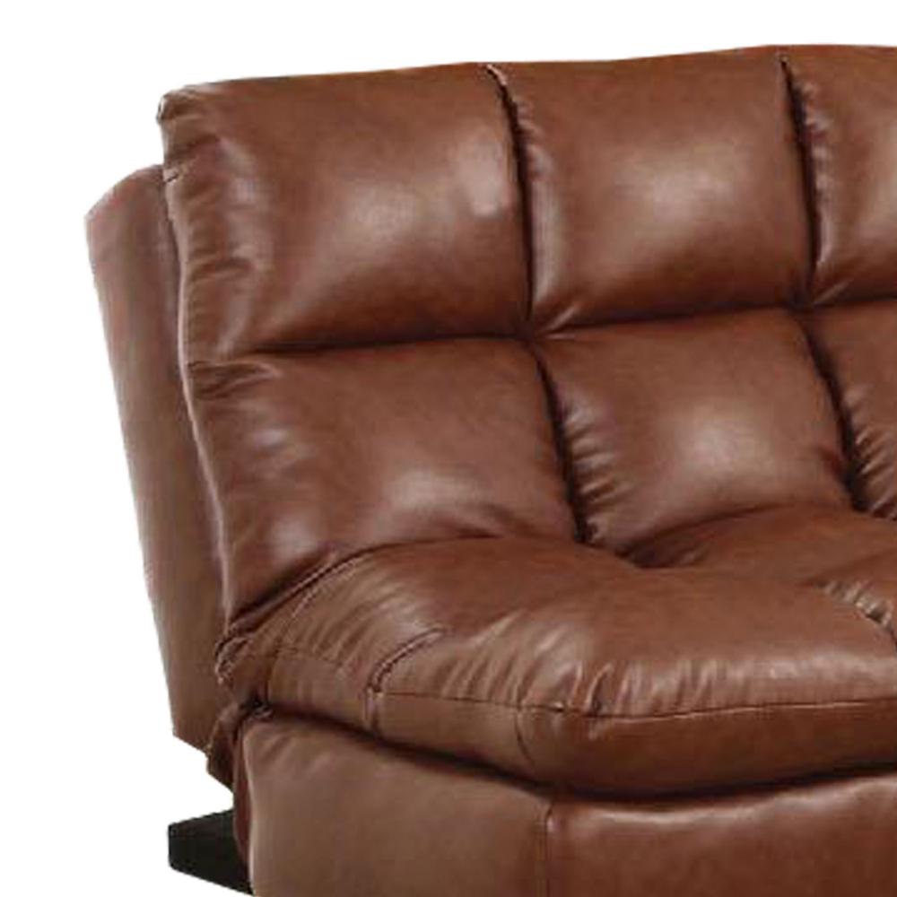 Benjara Karla Accent Chair Lounger, Chrome, Saddle Brown Tufted Faux Leather