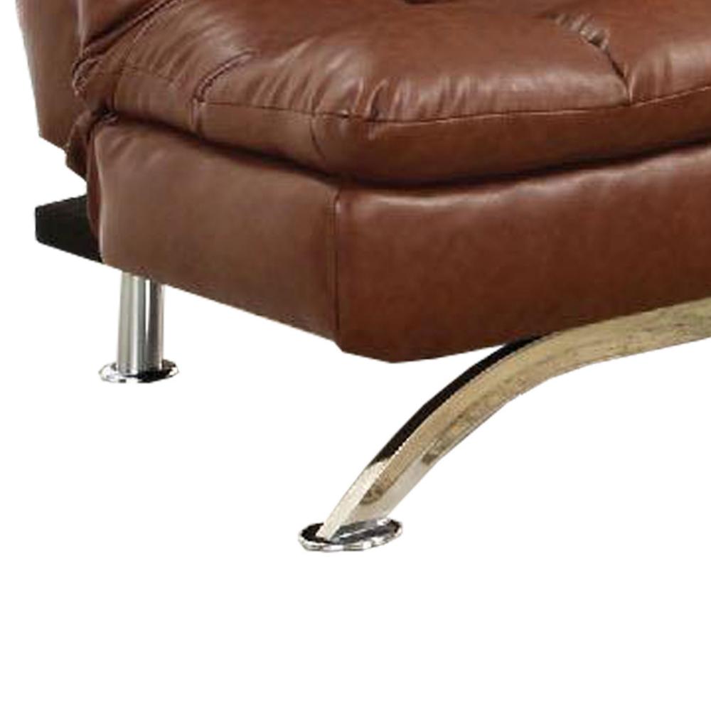 Benjara Karla Accent Chair Lounger, Chrome, Saddle Brown Tufted Faux Leather