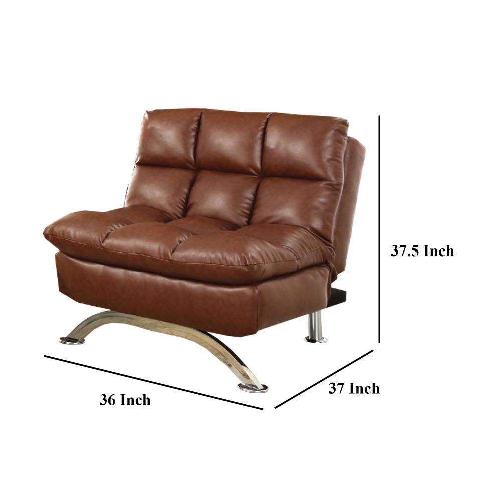 Benjara Karla Accent Chair Lounger, Chrome, Saddle Brown Tufted Faux Leather
