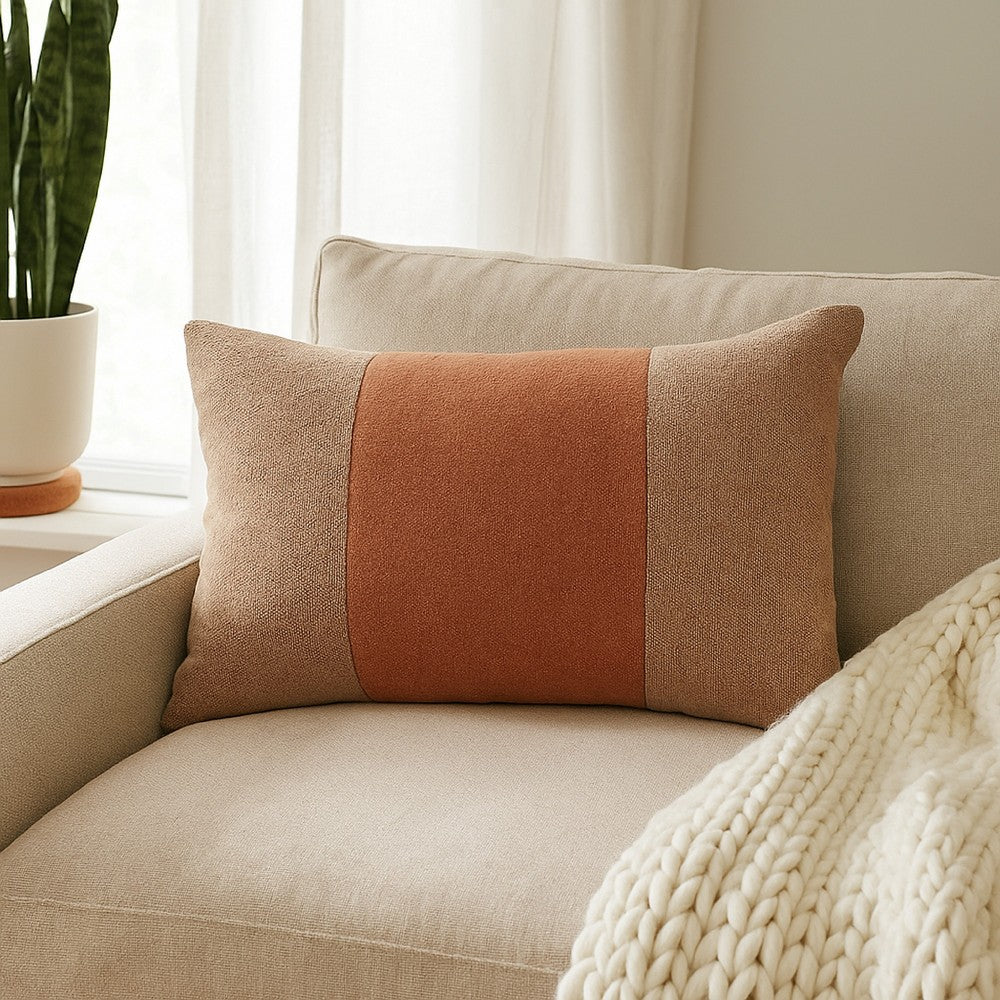 Benjara Ako 14 x 20 Lumbar Accent Throw Pillow, Spice Orange Cotton Stripe