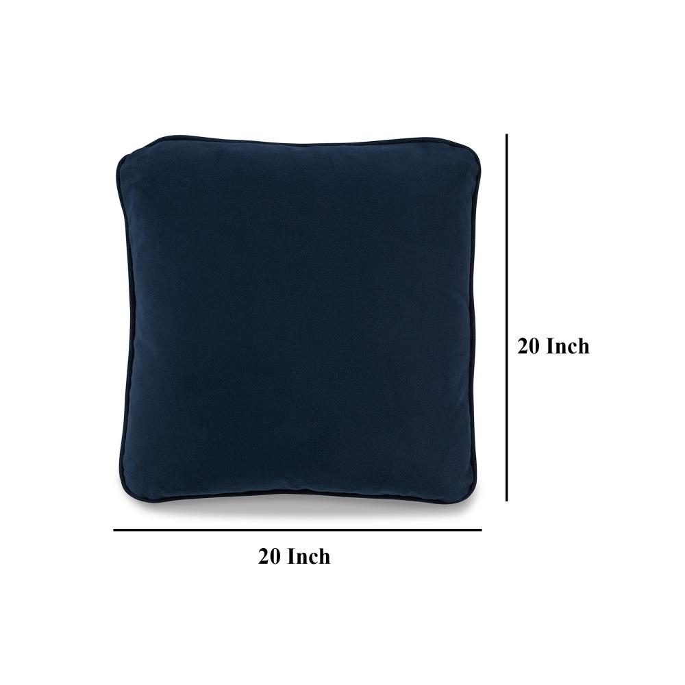 Benjara Wali Square Accent Throw Pillow, 20 Inch, Feather Fill, Blue Polyester