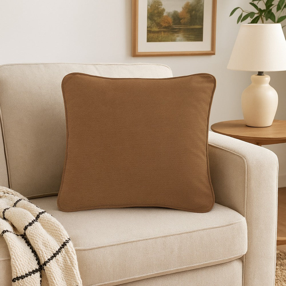 Benjara Wali Square Accent Throw Pillow, 20 Inch, Feather Fill Brown Polyester