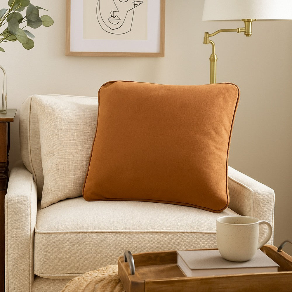 Benjara Wali Square Accent Throw Pillow, 20 Inch Feather Fill Orange Polyester