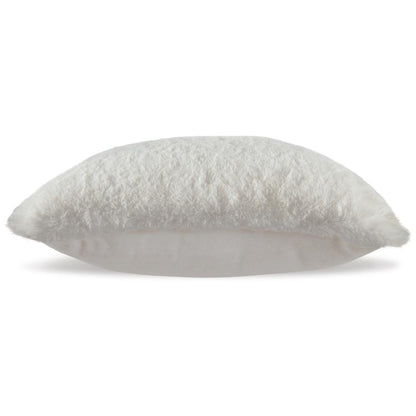 Benjara Dift Square Accent Throw Pillow, 20 Inch, White Faux Rabbit Fur Face