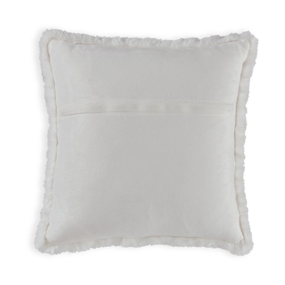 Benjara Dift Square Accent Throw Pillow, 20 Inch, White Faux Rabbit Fur Face