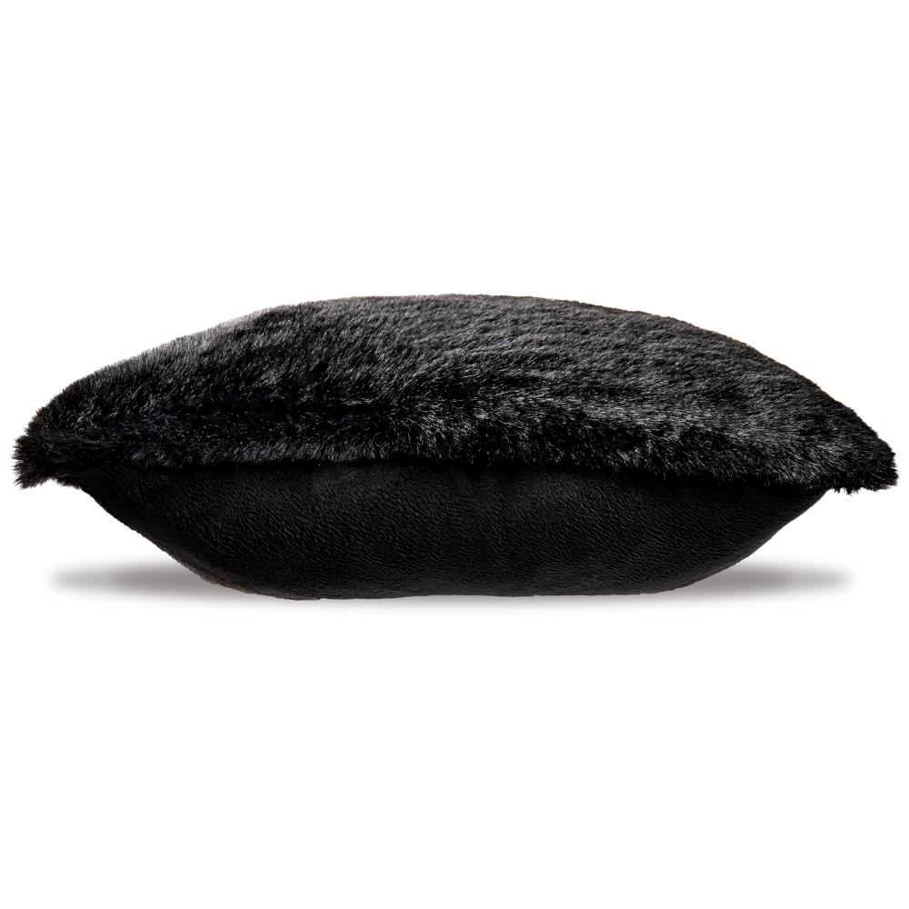 Benjara Dift Square Accent Throw Pillow, 20 Inch, Black Faux Rabbit Fur Face