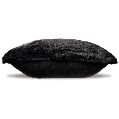 Benjara Dift Square Accent Throw Pillow, 20 Inch, Black Faux Rabbit Fur Face