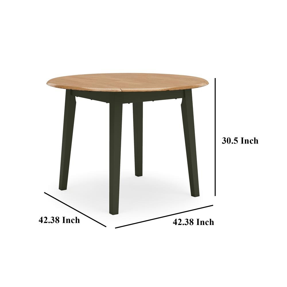 Benjara Gasy Dining Table, Extendable 26-42 Inch, Dark Green Wood, 2 Leaves