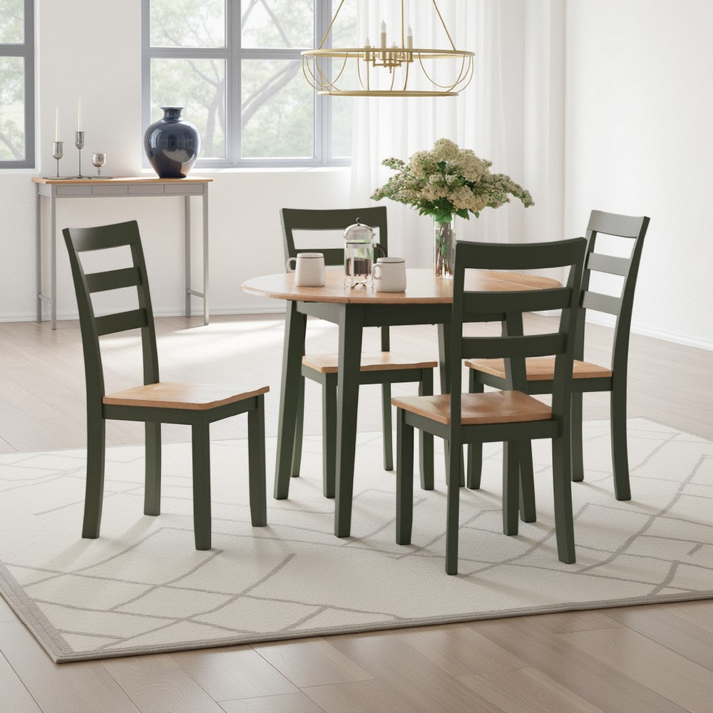 Benjara Gasy Dining Table, Extendable 26-42 Inch, Dark Green Wood, 2 Leaves