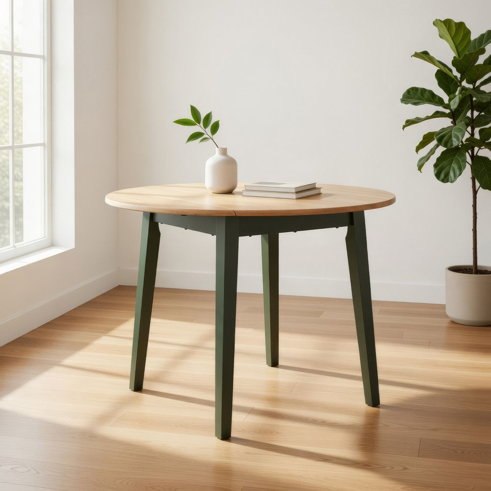 Benjara Gasy Dining Table, Extendable 26-42 Inch, Dark Green Wood, 2 Leaves