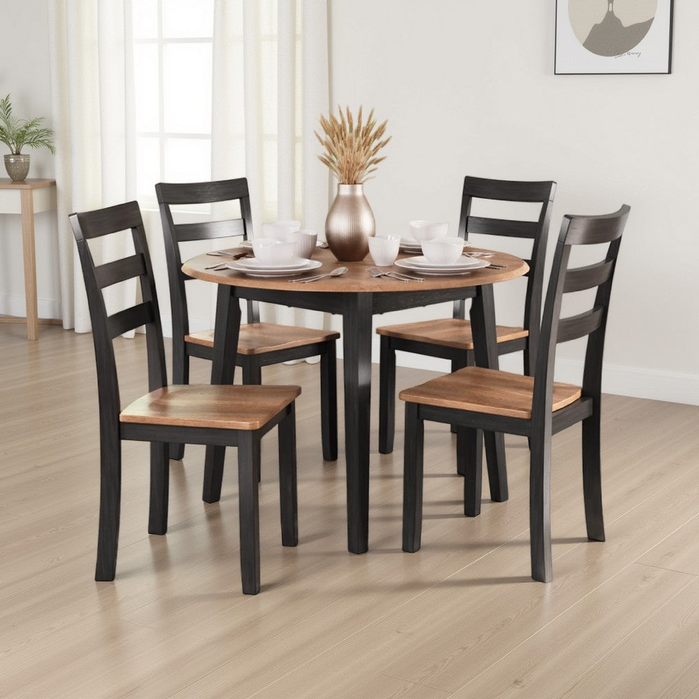 Benjara Gasy Dining Table, Extendable 26-42 Inch, Dark Brown Wood, 2 Leaves