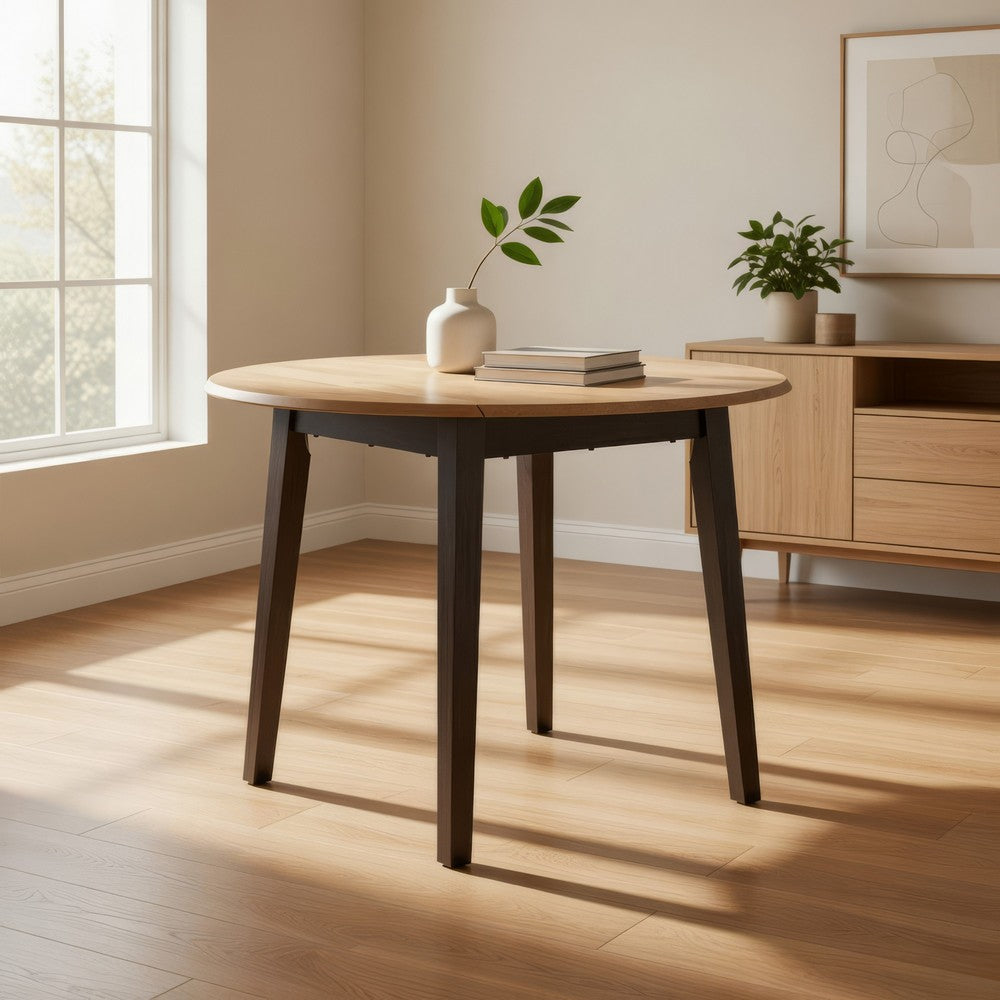 Benjara Gasy Dining Table, Extendable 26-42 Inch, Dark Brown Wood, 2 Leaves