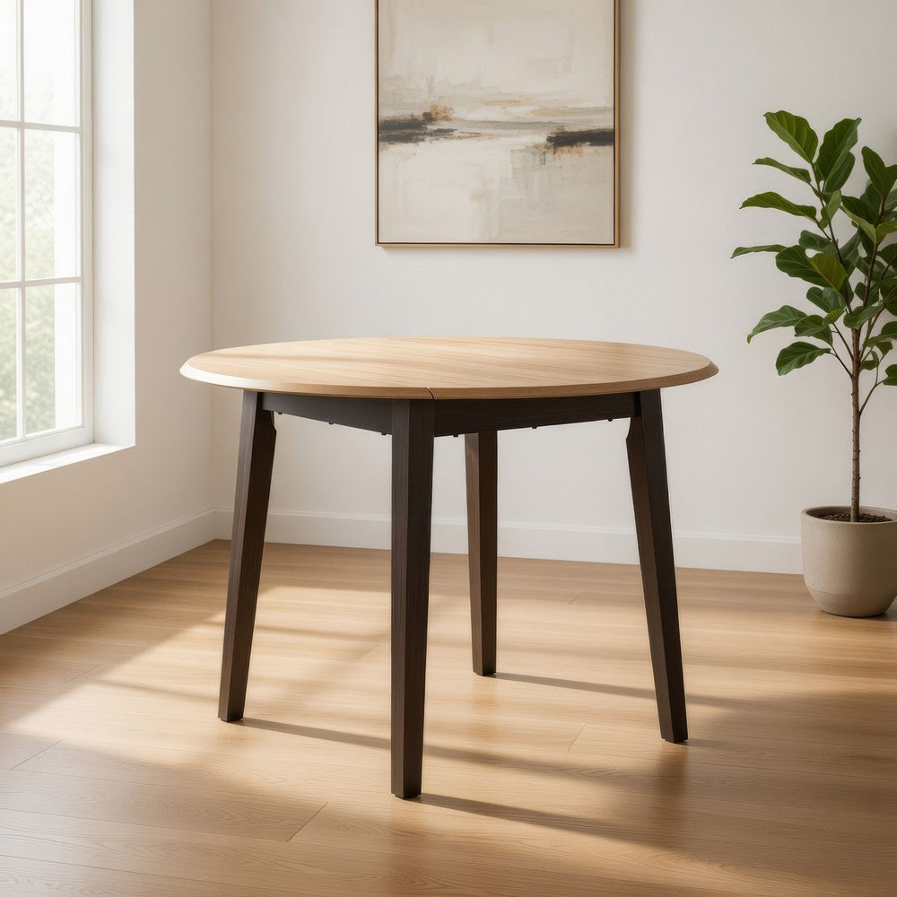 Benjara Gasy Dining Table, Extendable 26-42 Inch, Dark Brown Wood, 2 Leaves