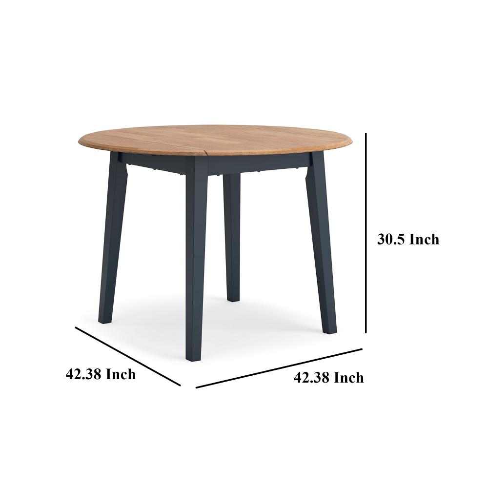 Benjara Gasy Dining Table, Extendable 26-42 Inch, Dark Blue, Wood, 2 Leaves