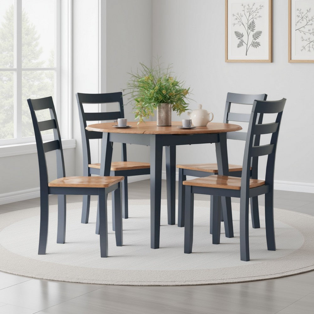 Benjara Gasy Dining Table, Extendable 26-42 Inch, Dark Blue, Wood, 2 Leaves