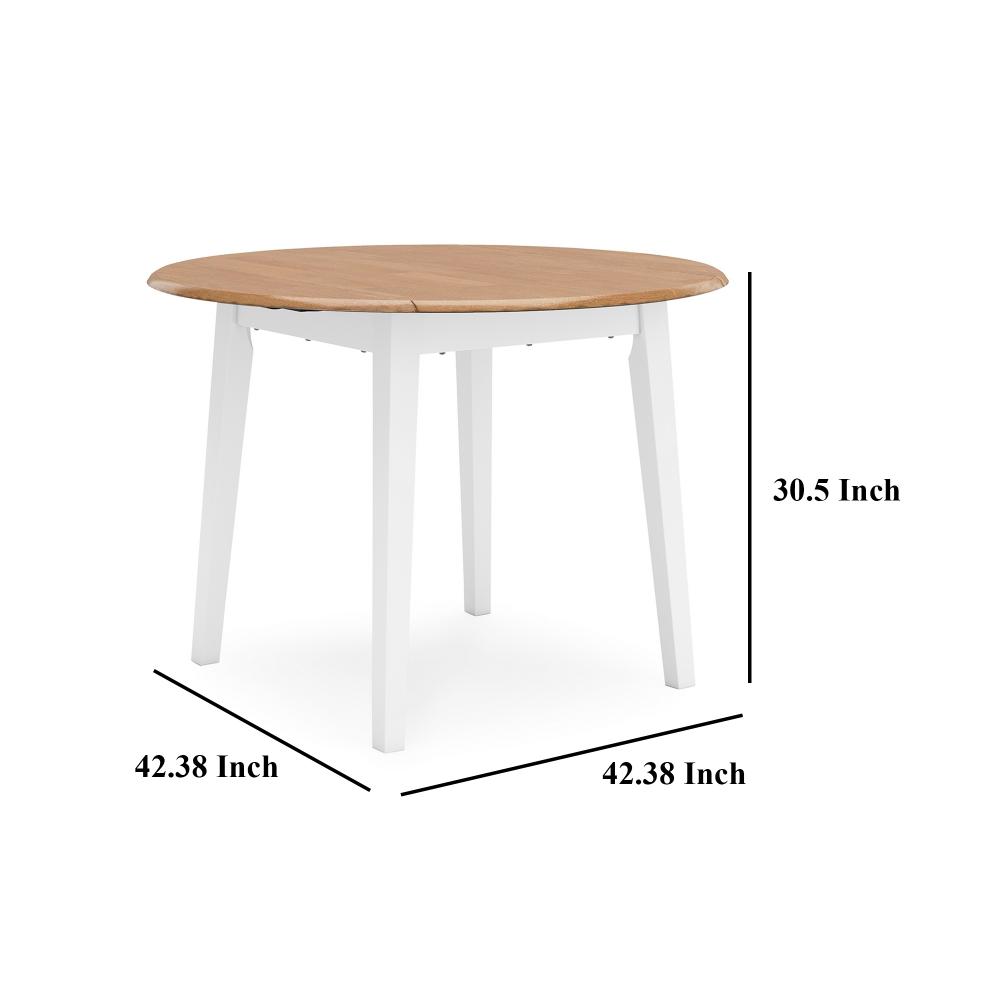 Benjara Gasy Dining Table, Extendable 26-42 Inch White Brown Wood, 2 Leaves