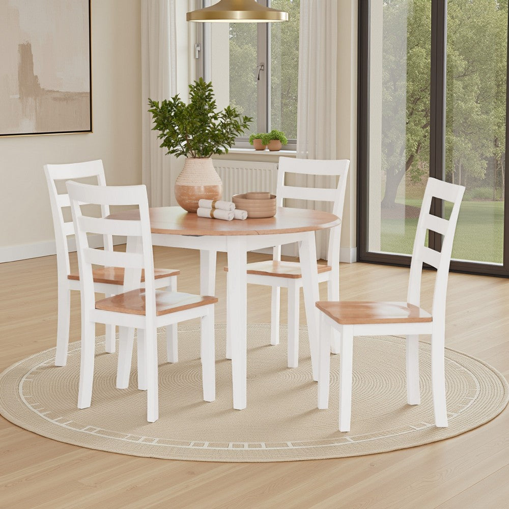 Benjara Gasy Dining Table, Extendable 26-42 Inch White Brown Wood, 2 Leaves
