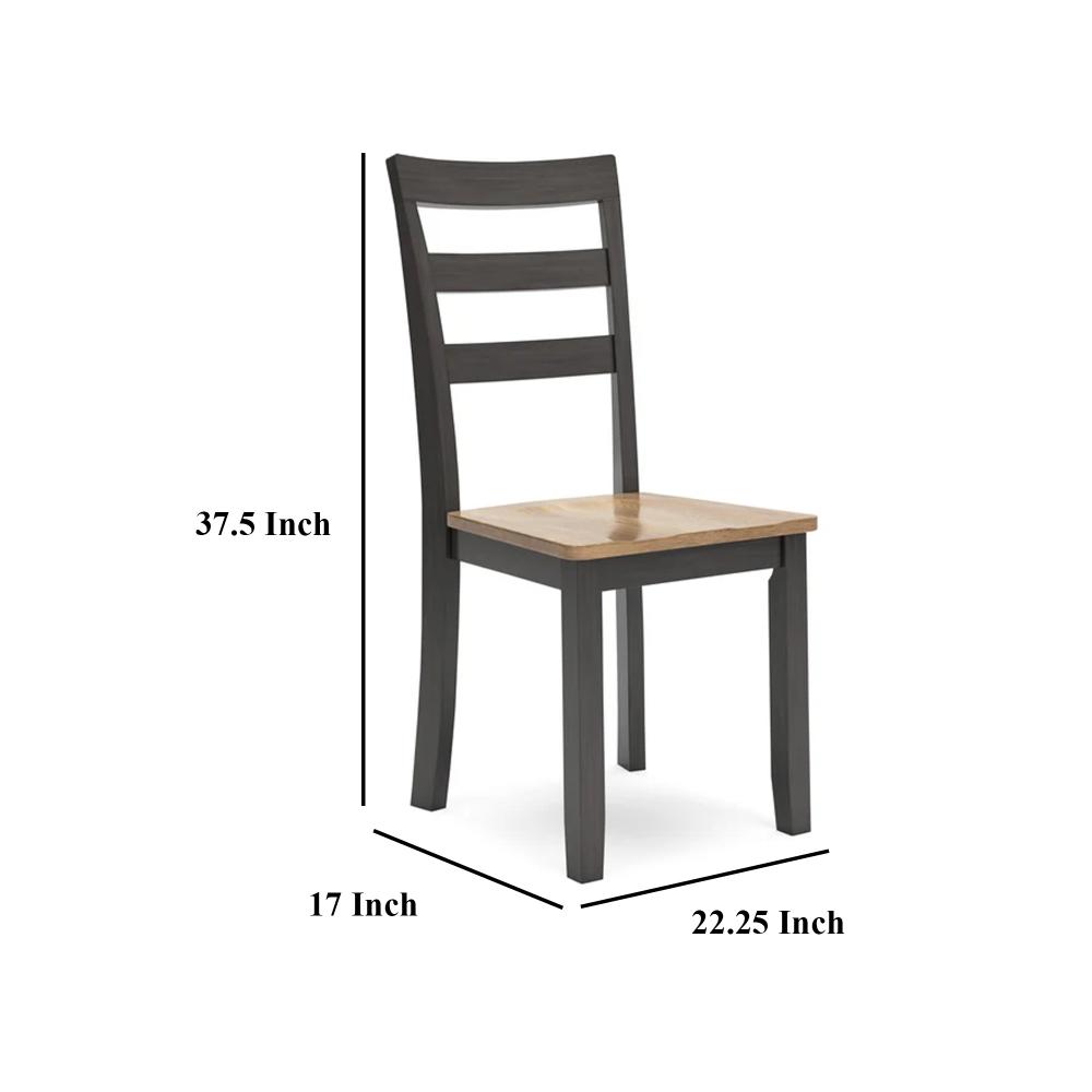 Benjara Gasy Dining Chair Set of 2, 17 Inch, Dark Brown Wood, Contoured Seat