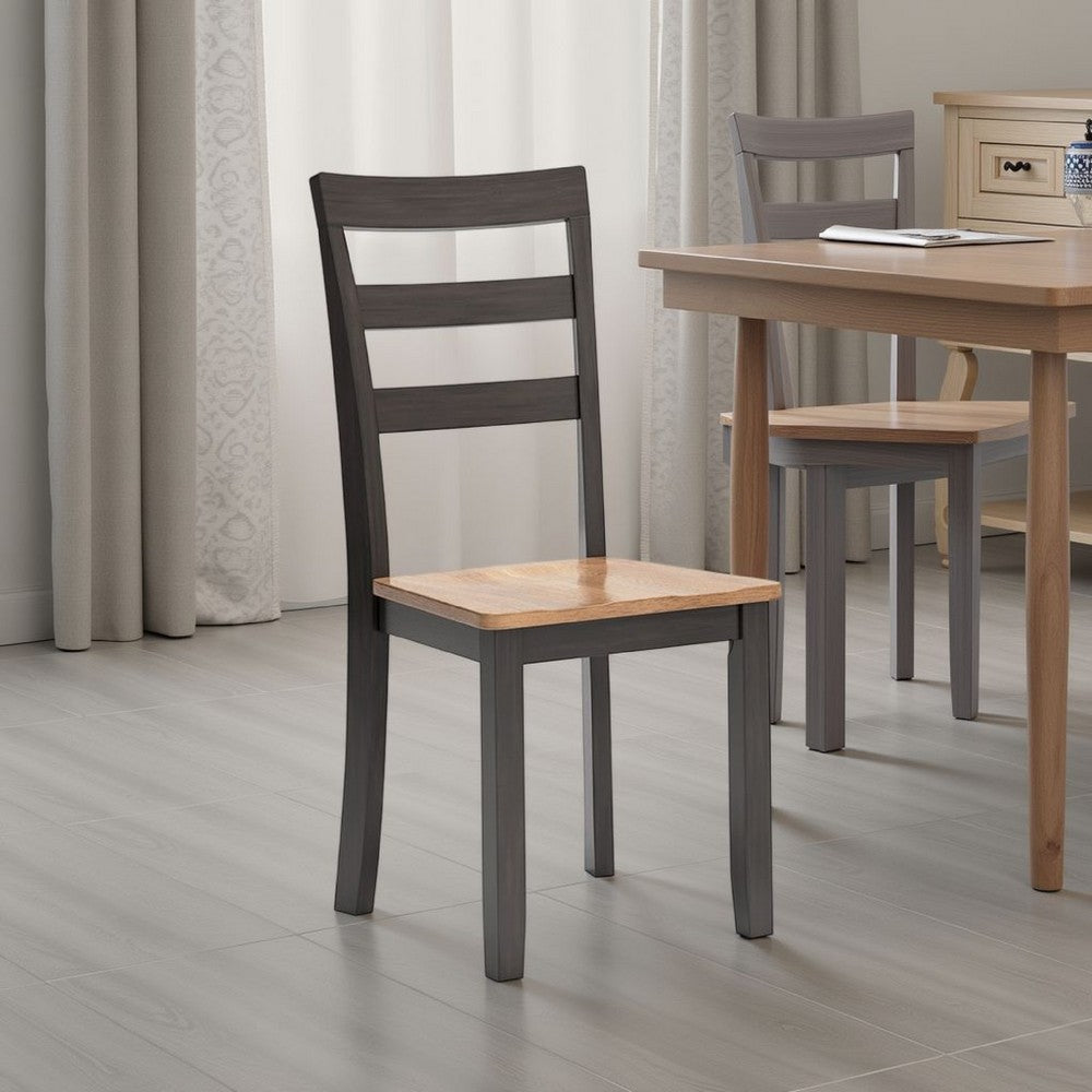 Benjara Gasy Dining Chair Set of 2, 17 Inch, Dark Brown Wood, Contoured Seat