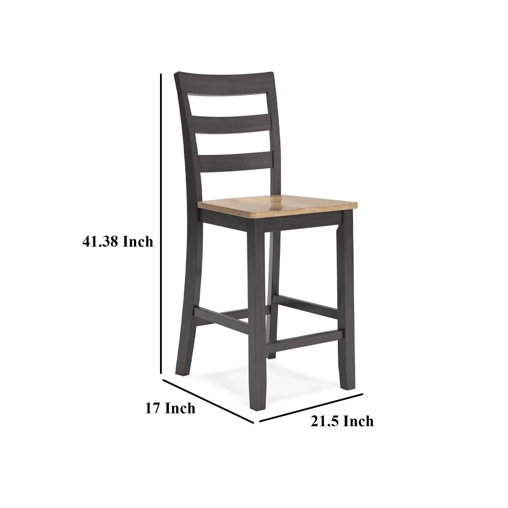 Benjara Gasy Counter Height Chair Set of 2, 24 Inch Dark Brown, Contoured Seat