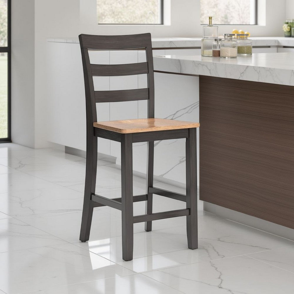 Benjara Gasy Counter Height Chair Set of 2, 24 Inch Dark Brown, Contoured Seat