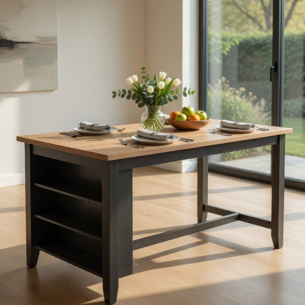 Benjara Gasy Counter Height Dining Table, 60 Inch, Brown, Mango Wood Veneer
