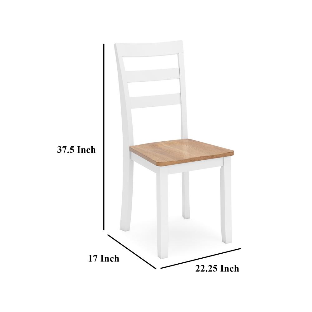 Benjara Gasy Dining Chair Set of 2, 22 Inch White And Brown Mango Wood Veneer