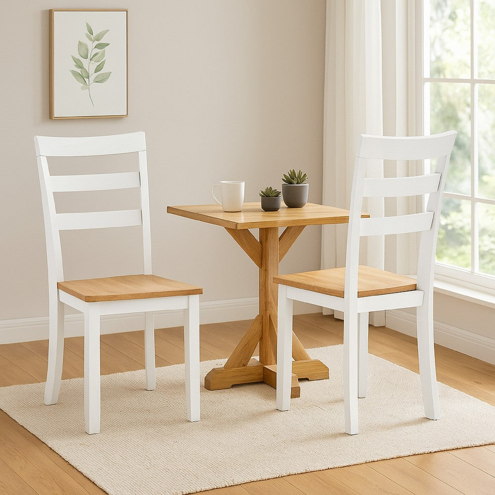 Benjara Gasy Dining Chair Set of 2, 22 Inch White And Brown Mango Wood Veneer
