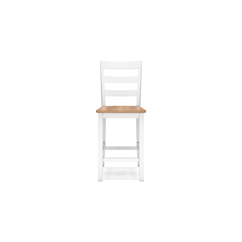 Benjara Gasy Counter Chair Set of 2, 24 Inch White Brown Solid Mango Wood