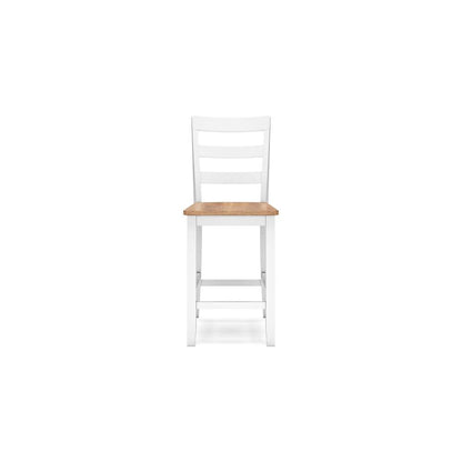 Benjara Gasy Counter Chair Set of 2, 24 Inch White Brown Solid Mango Wood