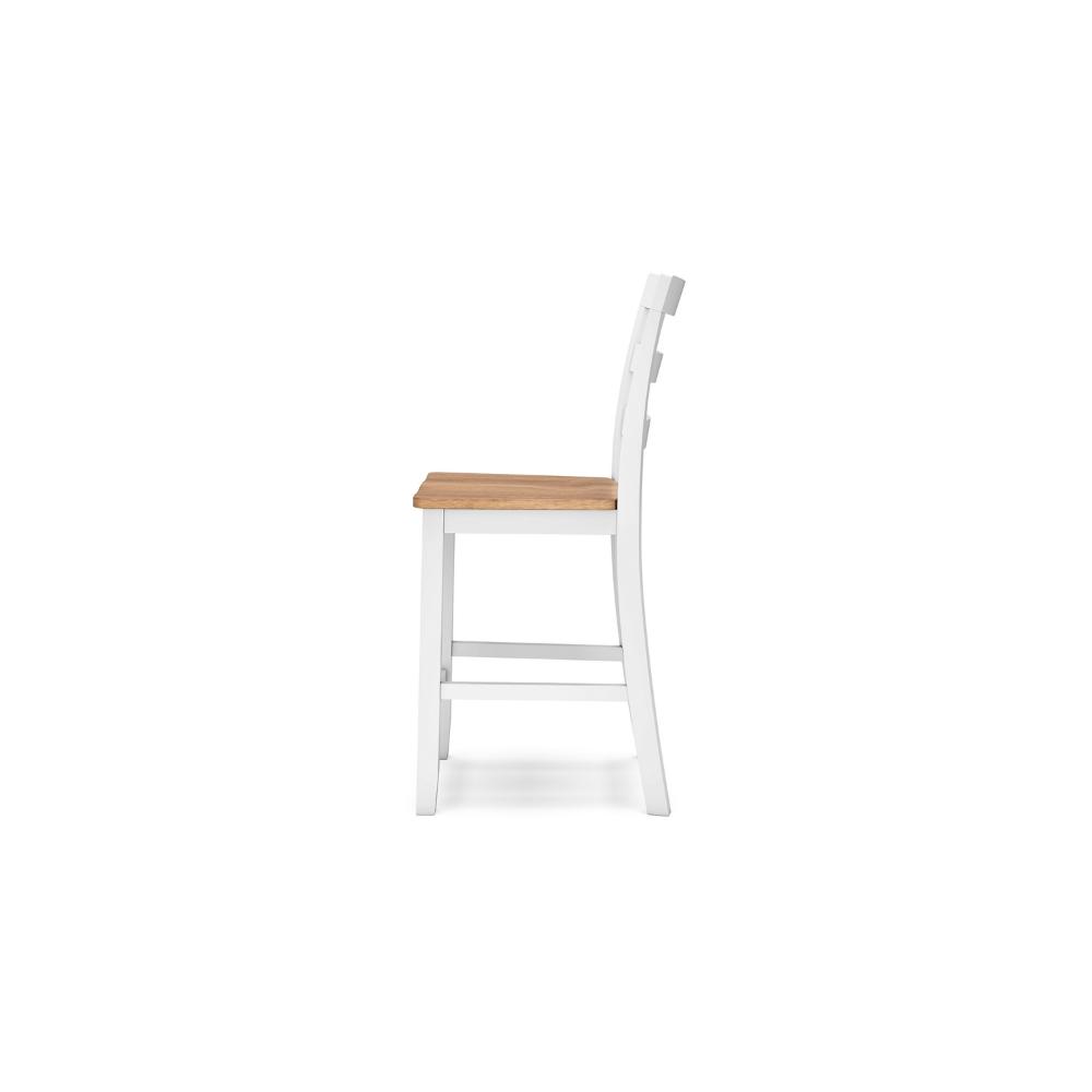 Benjara Gasy Counter Chair Set of 2, 24 Inch White Brown Solid Mango Wood