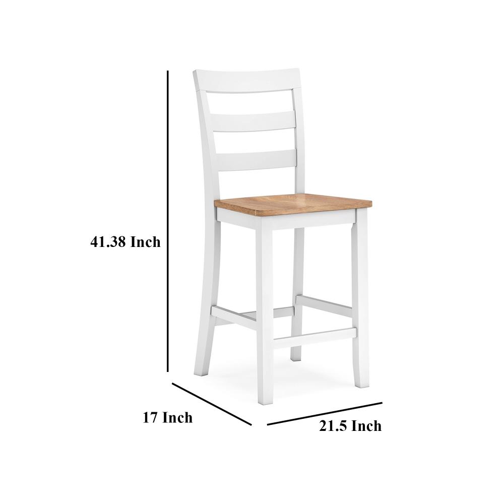 Benjara Gasy Counter Chair Set of 2, 24 Inch White Brown Solid Mango Wood