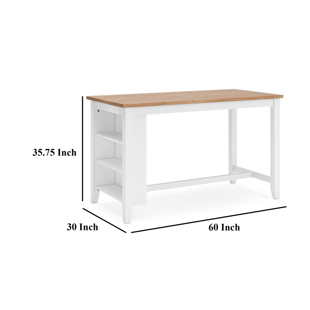 Benjara Gasy Counter Height Dining Table, 60 Inch White Brown Mango Wood