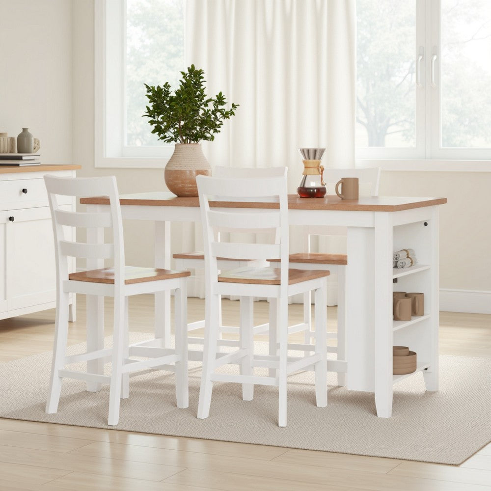 Benjara Gasy Counter Height Dining Table, 60 Inch White Brown Mango Wood