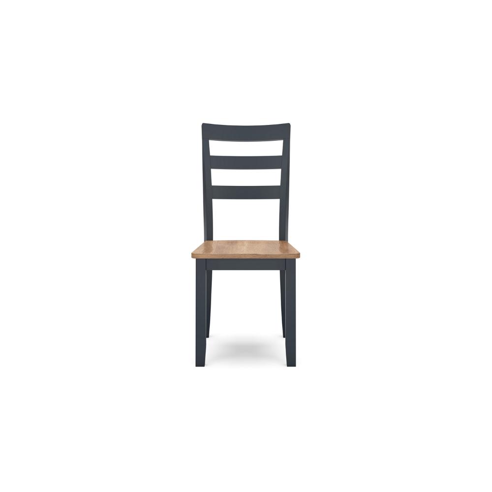 Benjara Gasy Dining Side Chair Set of 2, Dark Blue Solid Wood Brown Mango Seat