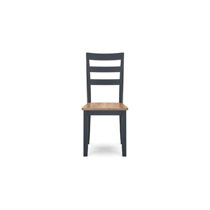 Benjara Gasy Dining Side Chair Set of 2, Dark Blue Solid Wood Brown Mango Seat