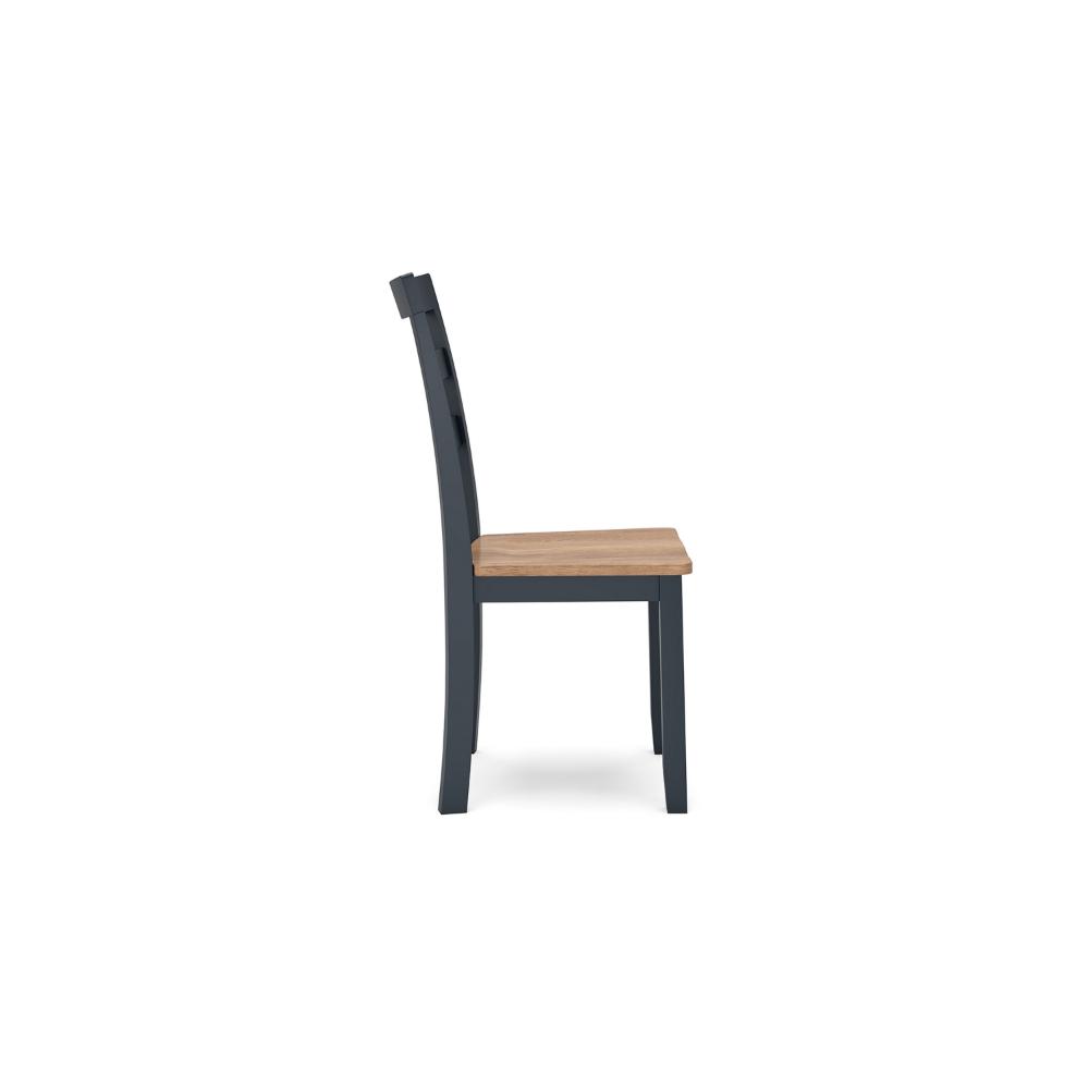 Benjara Gasy Dining Side Chair Set of 2, Dark Blue Solid Wood Brown Mango Seat