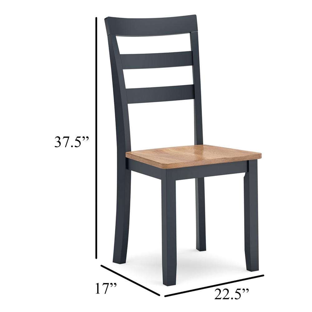 Benjara Gasy Dining Side Chair Set of 2, Dark Blue Solid Wood Brown Mango Seat