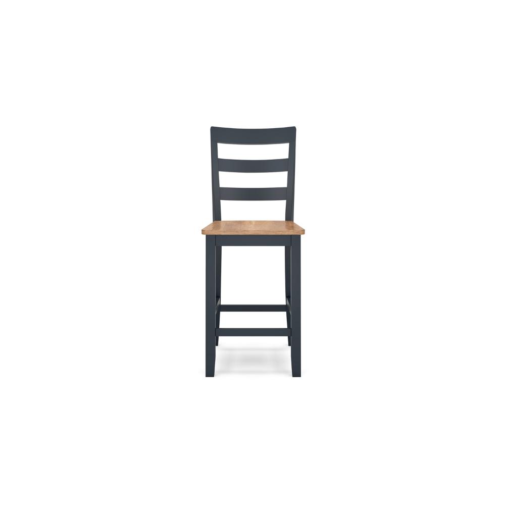 Benjara Gasy Counter Height Chair Set of 2, Dark Blue Solid Wood, Brown Seat
