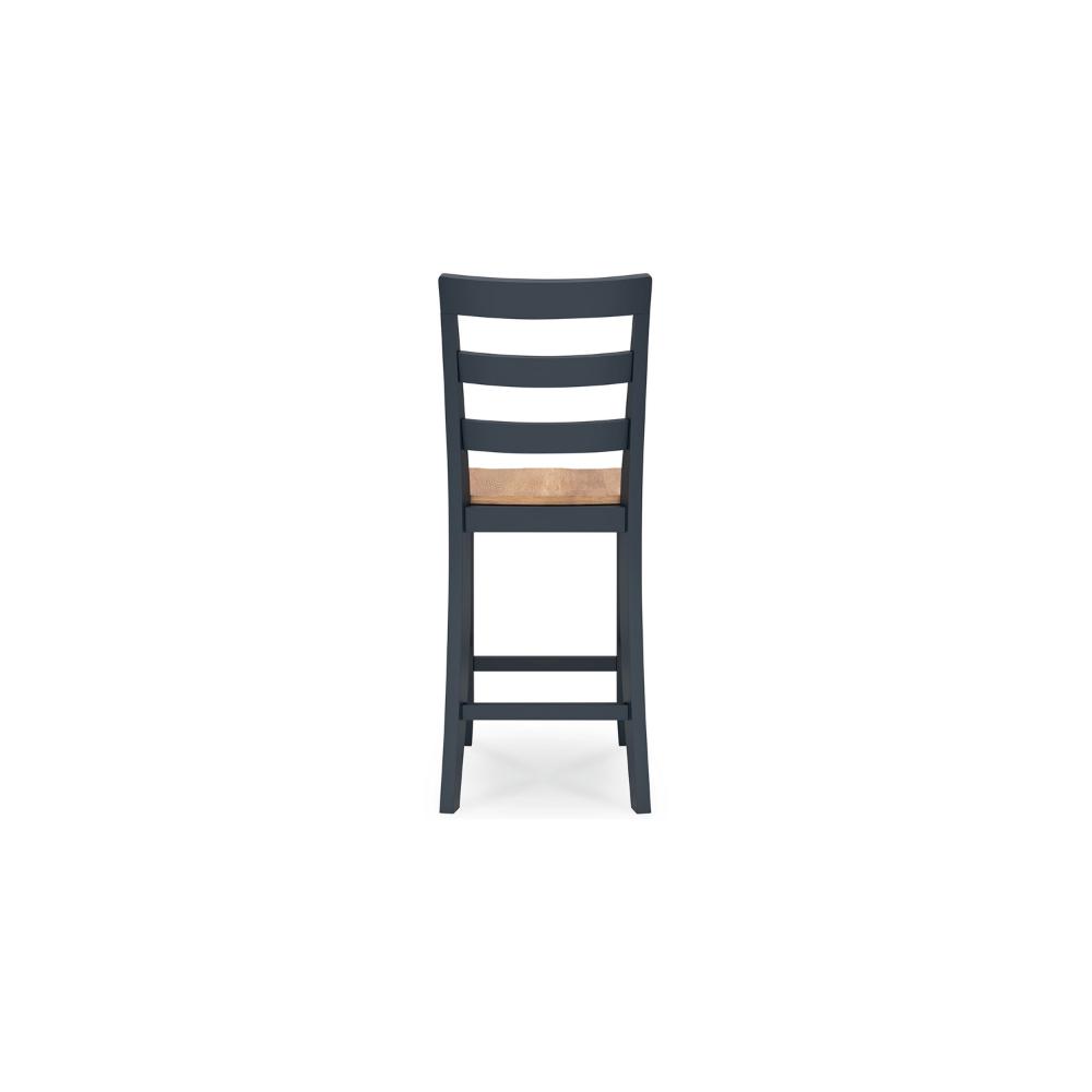 Benjara Gasy Counter Height Chair Set of 2, Dark Blue Solid Wood, Brown Seat