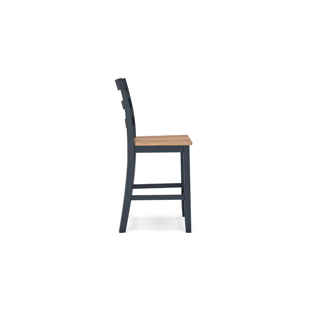 Benjara Gasy Counter Height Chair Set of 2, Dark Blue Solid Wood, Brown Seat