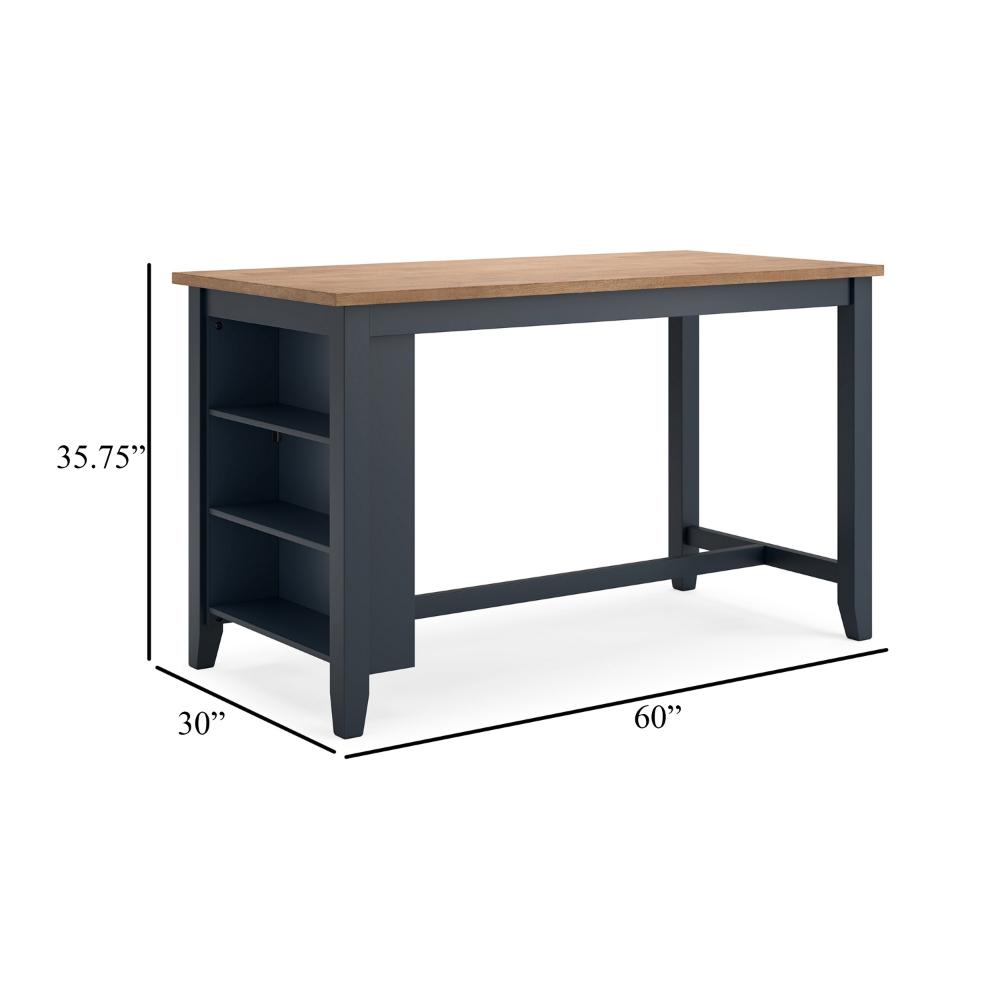 Benjara Gasy Counter Height Dining Table, 60 Inch, Dark Blue Brown Mango Wood