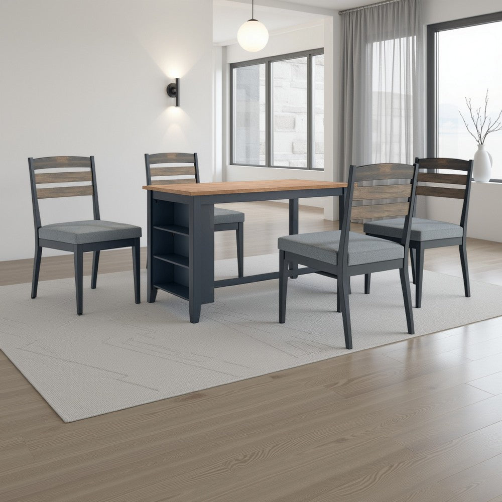 Benjara Gasy Counter Height Dining Table, 60 Inch, Dark Blue Brown Mango Wood